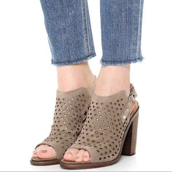 Rag & Bone Wyatt Light Brown Perforated Leather Block Heel Sandals 37.5 7.5 - Picture 1 of 5